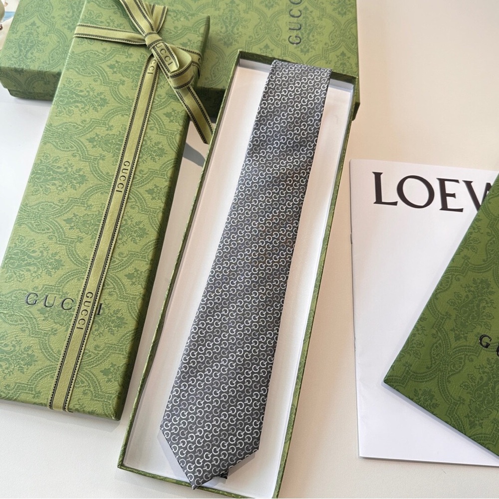 Gucci Grey GG Monogram Silk Tie